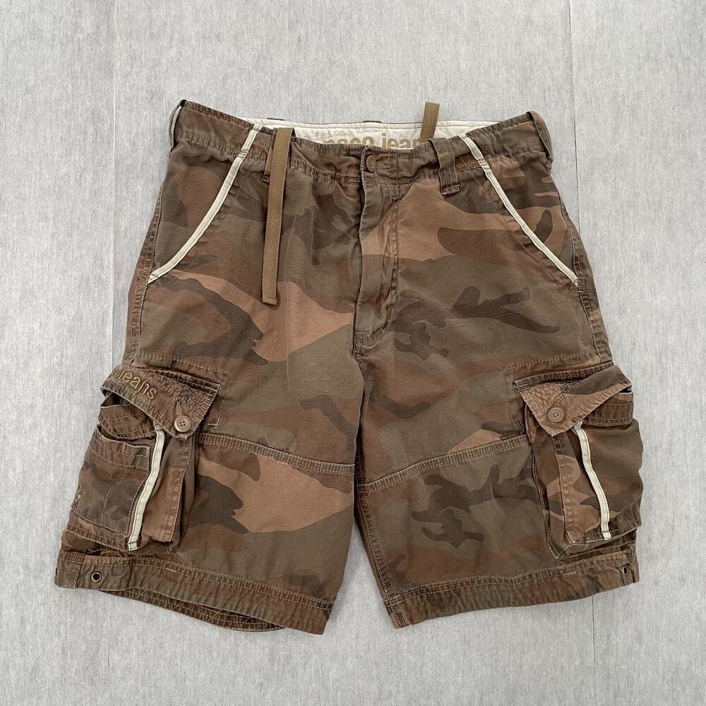 Paco Jeans Shorts Adult 32 Brown Green Camo Cargo Drawstring Pockets Logo Mens